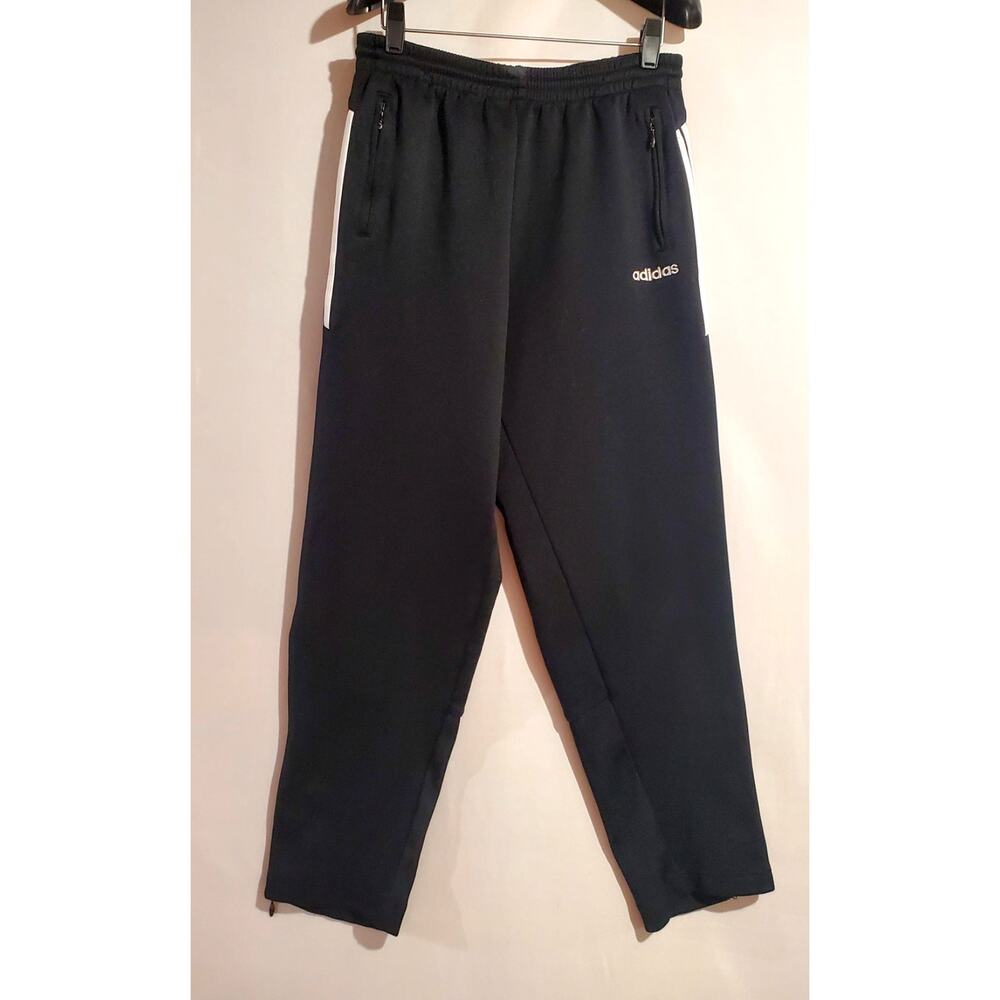 Adidas VTG Y2K Ankle Zip Pull On Track Pants Mens Size S Ribbed Black 3 Stripe